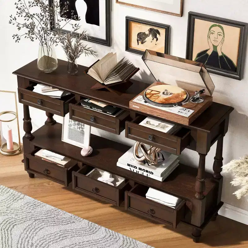 54 Solid Wood Narrow Console Table with Storage, Modern 2-Tier Sofa Table, Entryway Table for Living Room, Hallway, or Foyer