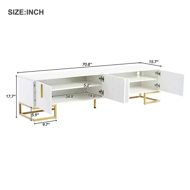 TV Cabinet For 80+ Inch TV, Modern Minimalist Geometric Multi-functional TV Stand With Storage Cabinets, Metal Handles, Legs