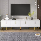 TV Cabinet For 80+ Inch TV, Modern Minimalist Geometric Multi-functional TV Stand With Storage Cabinets, Metal Handles, Legs