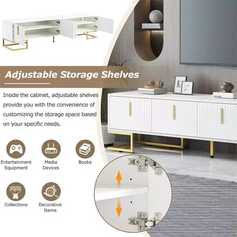 TV Cabinet For 80+ Inch TV, Modern Minimalist Geometric Multi-functional TV Stand With Storage Cabinets, Metal Handles, Legs
