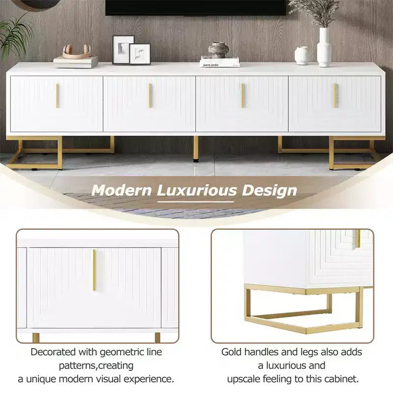 TV Cabinet For 80+ Inch TV, Modern Minimalist Geometric Multi-functional TV Stand With Storage Cabinets, Metal Handles, Legs