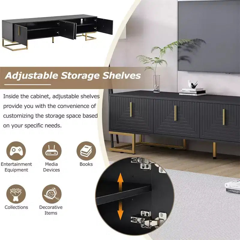 TV Cabinet For 80+ Inch TV, Modern Minimalist Geometric Multi-functional TV Stand With Storage Cabinets, Metal Handles, Legs