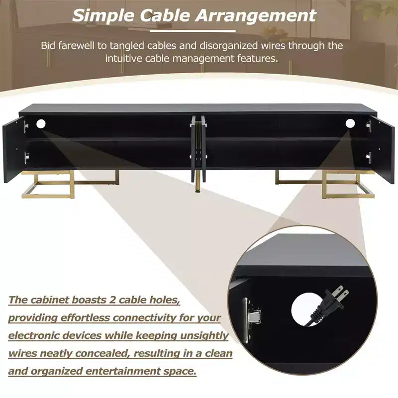 TV Cabinet For 80+ Inch TV, Modern Minimalist Geometric Multi-functional TV Stand With Storage Cabinets, Metal Handles, Legs