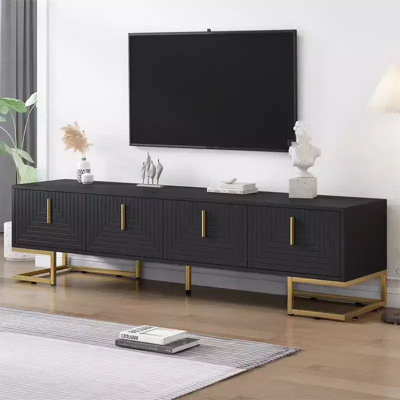 TV Cabinet For 80+ Inch TV, Modern Minimalist Geometric Multi-functional TV Stand With Storage Cabinets, Metal Handles, Legs