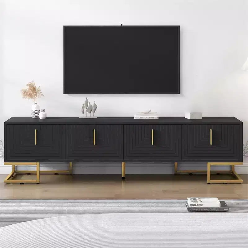 TV Cabinet For 80+ Inch TV, Modern Minimalist Geometric Multi-functional TV Stand With Storage Cabinets, Metal Handles, Legs
