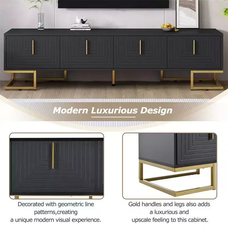 TV Cabinet For 80+ Inch TV, Modern Minimalist Geometric Multi-functional TV Stand With Storage Cabinets, Metal Handles, Legs