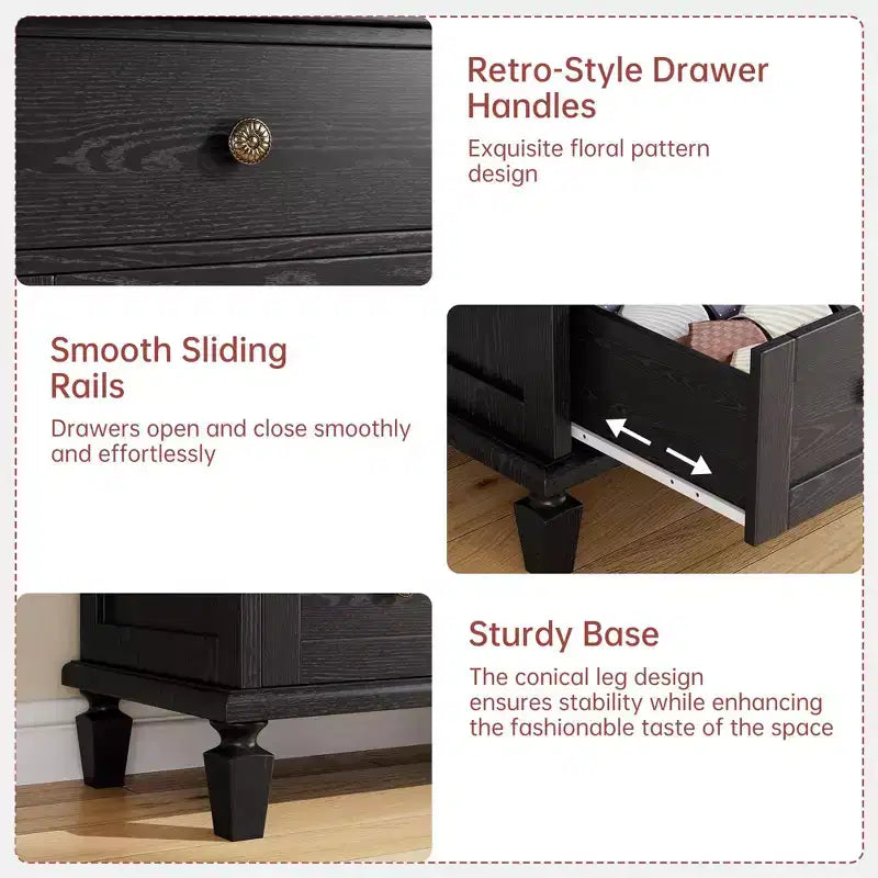 6 Drawer Dresser For Bedroom, Vintage Chest of Drawers with Carved Handles, 47H Narrow Nightstand, Wooden Dresser Organizer for Entryway,Light Brown