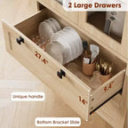 72 Modern Farmhouse Pantry Cabinet - Tall Kitchen Storage Hutch w/ Glass Doors, 2 Drawers & Adjustable Shelves for Dining & Living Room