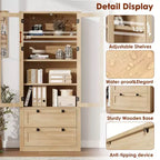 72 Modern Farmhouse Pantry Cabinet - Tall Kitchen Storage Hutch w/ Glass Doors, 2 Drawers & Adjustable Shelves for Dining & Living Room
