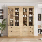 72 Modern Farmhouse Pantry Cabinet - Tall Kitchen Storage Hutch w/ Glass Doors, 2 Drawers & Adjustable Shelves for Dining & Living Room