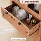 72 Modern Farmhouse Pantry Cabinet - Tall Kitchen Storage Hutch w/ Glass Doors, 2 Drawers & Adjustable Shelves for Dining & Living Room
