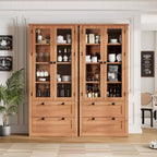72 Modern Farmhouse Pantry Cabinet - Tall Kitchen Storage Hutch w/ Glass Doors, 2 Drawers & Adjustable Shelves for Dining & Living Room