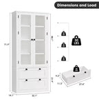 72 Modern Farmhouse Pantry Cabinet - Tall Kitchen Storage Hutch w/ Glass Doors, 2 Drawers & Adjustable Shelves for Dining & Living Room