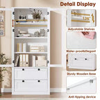 72 Modern Farmhouse Pantry Cabinet - Tall Kitchen Storage Hutch w/ Glass Doors, 2 Drawers & Adjustable Shelves for Dining & Living Room