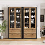 72 Modern Farmhouse Pantry Cabinet - Tall Kitchen Storage Hutch w/ Glass Doors, 2 Drawers & Adjustable Shelves for Dining & Living Room
