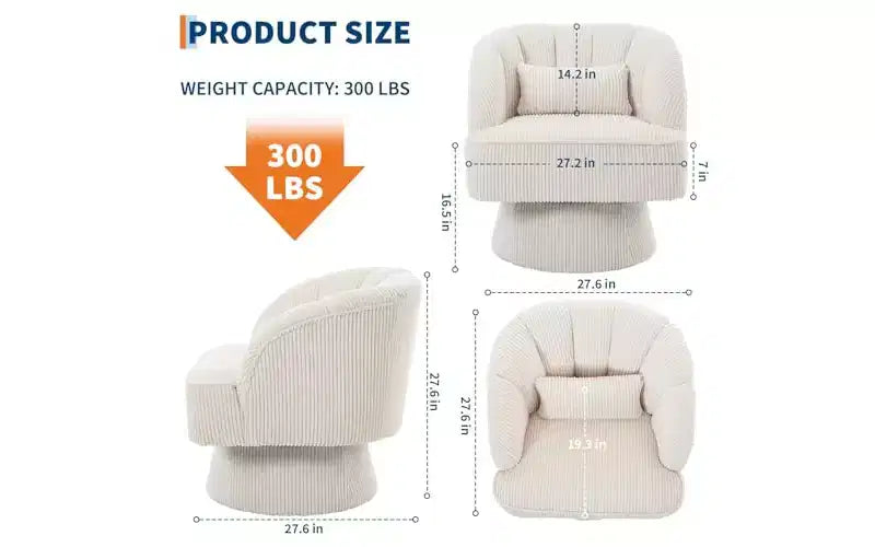 Swivel Barrel Chair, 360 Velvet Accent Chair with Thick Padding, Mid-Century Modern Lounge for Living Room, Bedroom, Gray
