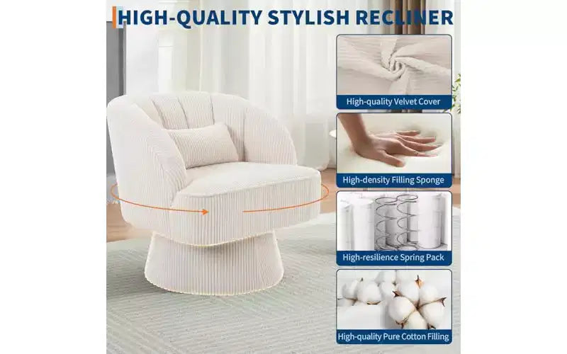 Swivel Barrel Chair, 360 Velvet Accent Chair with Thick Padding, Mid-Century Modern Lounge for Living Room, Bedroom, Gray