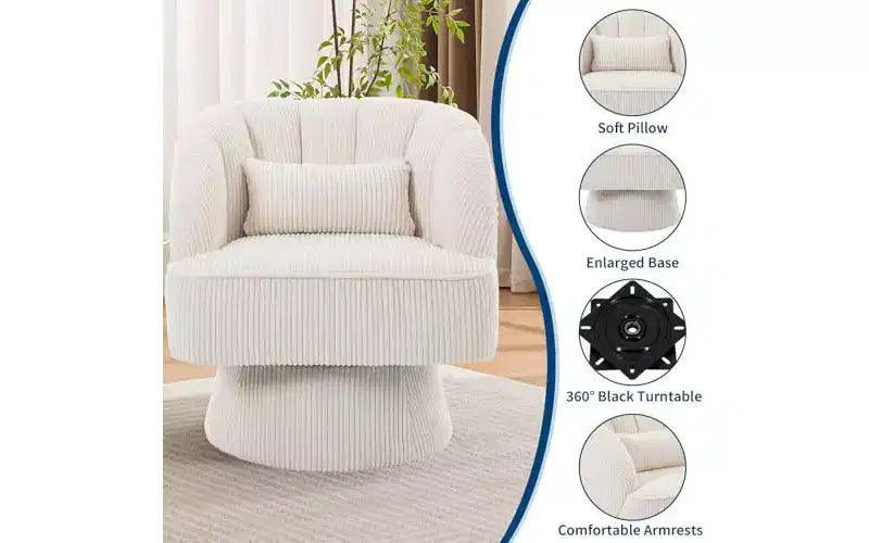Swivel Barrel Chair, 360 Velvet Accent Chair with Thick Padding, Mid-Century Modern Lounge for Living Room, Bedroom, Gray