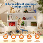 Kids Wooden Bookshelf 5-Section 2-Tier, Open Shelving Toy Storage Organizer Bookcase for Playroom, Nursery, Classroom & Kindergarten