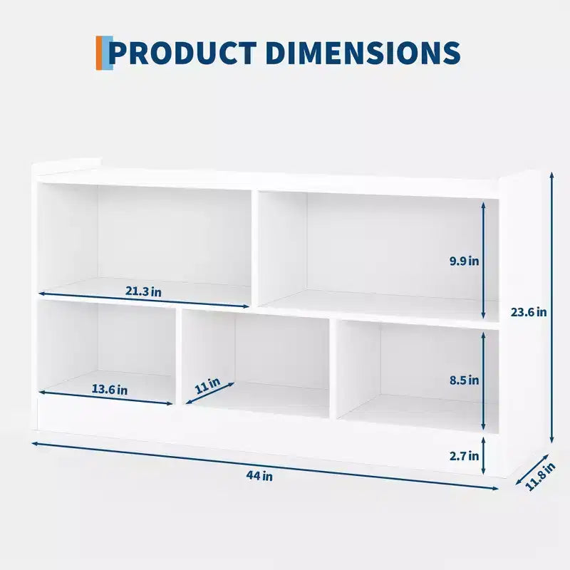 Kids Wooden Bookshelf 5-Section 2-Tier, Open Shelving Toy Storage Organizer Bookcase for Playroom, Nursery, Classroom & Kindergarten
