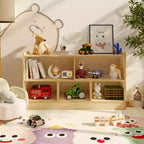Kids Wooden Bookshelf 5-Section 2-Tier, Open Shelving Toy Storage Organizer Bookcase for Playroom, Nursery, Classroom & Kindergarten