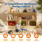 Kids Wooden Bookshelf 5-Section 2-Tier, Open Shelving Toy Storage Organizer Bookcase for Playroom, Nursery, Classroom & Kindergarten