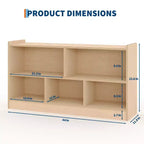 Kids Wooden Bookshelf 5-Section 2-Tier, Open Shelving Toy Storage Organizer Bookcase for Playroom, Nursery, Classroom & Kindergarten