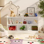 Kids Wooden Bookshelf 5-Section 2-Tier, Open Shelving Toy Storage Organizer Bookcase for Playroom, Nursery, Classroom & Kindergarten