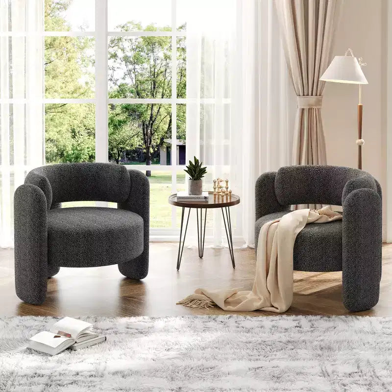 Oversized Modern Chenille Barrel Accent Chair,Mid-Century Lounge Armchair with Open Back,Soft&Cozy Upholstered Comfort for Living Room,Bedroom,Office