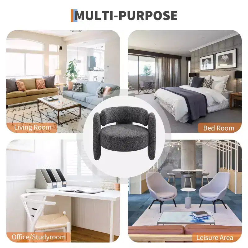 Oversized Modern Chenille Barrel Accent Chair,Mid-Century Lounge Armchair with Open Back,Soft&Cozy Upholstered Comfort for Living Room,Bedroom,Office