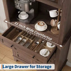 72 Tall Freestanding Kitchen Pantry Storage Cabinet  2 Glass Doors, 2 Wooden Doors, Drawer, Adjustable Shelves