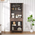 72 Tall Freestanding Kitchen Pantry Storage Cabinet  2 Glass Doors, 2 Wooden Doors, Drawer, Adjustable Shelves