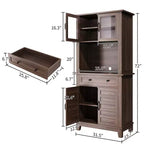 72 Tall Freestanding Kitchen Pantry Storage Cabinet  2 Glass Doors, 2 Wooden Doors, Drawer, Adjustable Shelves