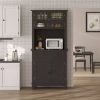 72 Tall Freestanding Kitchen Pantry Storage Cabinet  2 Glass Doors, 2 Wooden Doors, Drawer, Adjustable Shelves