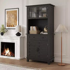72 Tall Freestanding Kitchen Pantry Storage Cabinet  2 Glass Doors, 2 Wooden Doors, Drawer, Adjustable Shelves