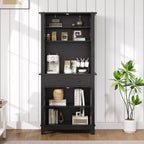 72 Tall Freestanding Kitchen Pantry Storage Cabinet  2 Glass Doors, 2 Wooden Doors, Drawer, Adjustable Shelves
