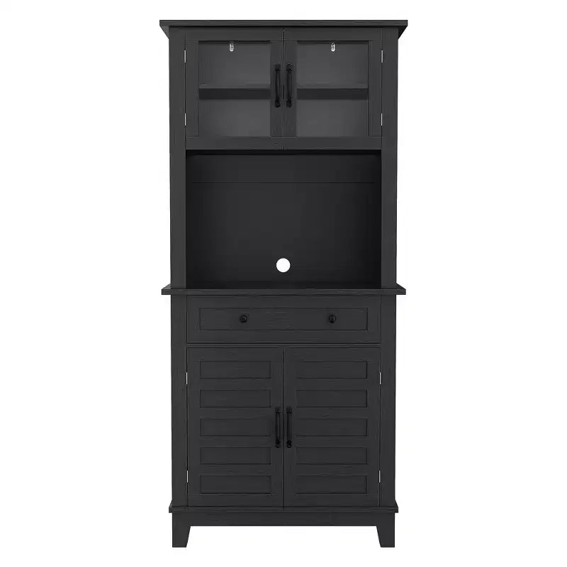72 Tall Freestanding Kitchen Pantry Storage Cabinet  2 Glass Doors, 2 Wooden Doors, Drawer, Adjustable Shelves