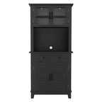 72 Tall Freestanding Kitchen Pantry Storage Cabinet  2 Glass Doors, 2 Wooden Doors, Drawer, Adjustable Shelves