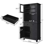 72 Tall Freestanding Kitchen Pantry Storage Cabinet  2 Glass Doors, 2 Wooden Doors, Drawer, Adjustable Shelves
