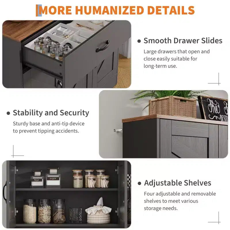 71 Farmhouse Pantry Cabinet with Charging Station, 4-Door 2-Drawer