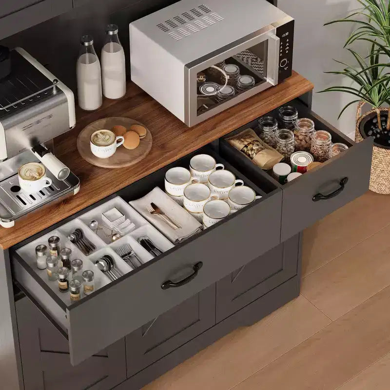 71 Farmhouse Pantry Cabinet with Charging Station, 4-Door 2-Drawer