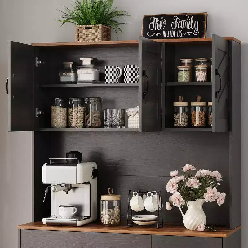 71 Farmhouse Pantry Cabinet with Charging Station, 4-Door 2-Drawer