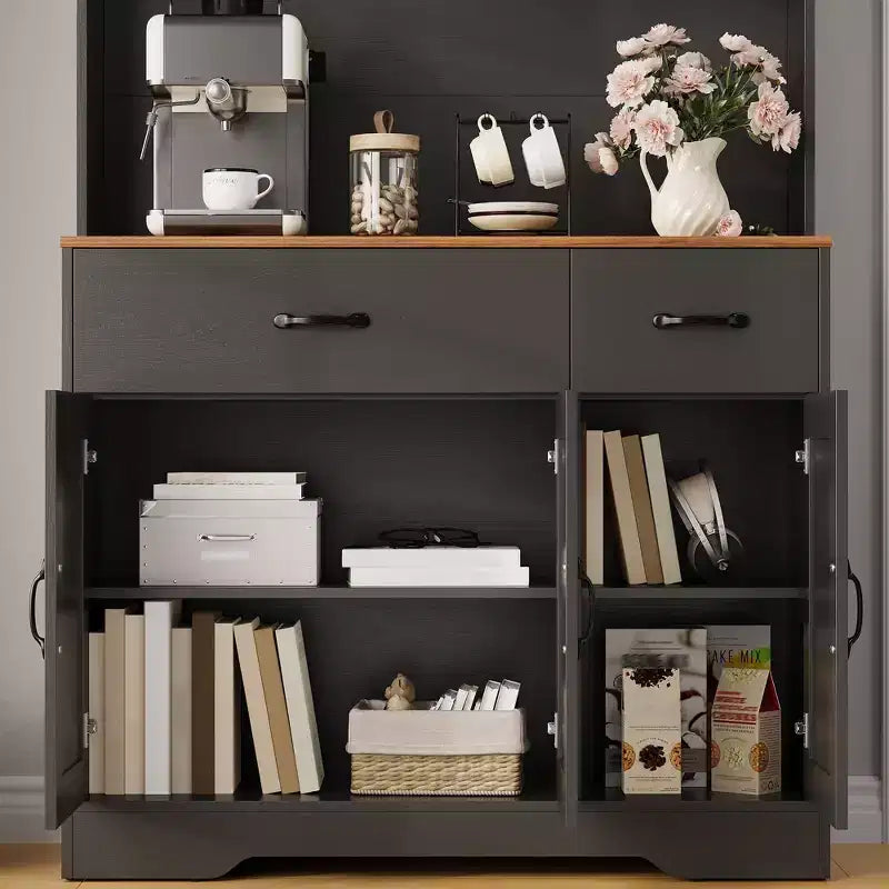 71 Farmhouse Pantry Cabinet with Charging Station, 4-Door 2-Drawer