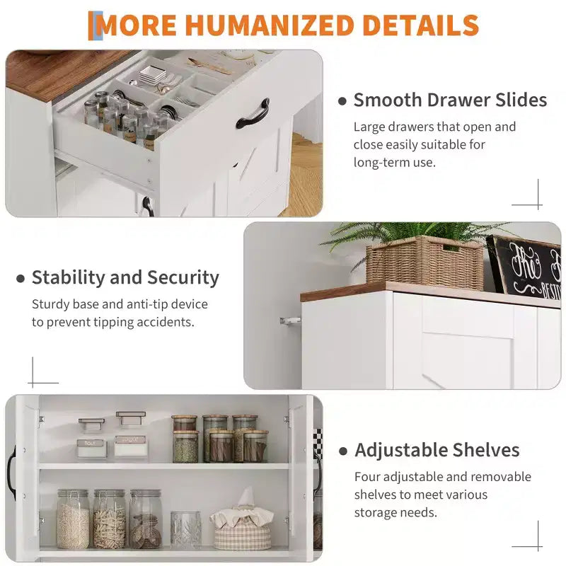 71 Farmhouse Pantry Cabinet with Charging Station, 4-Door 2-Drawer