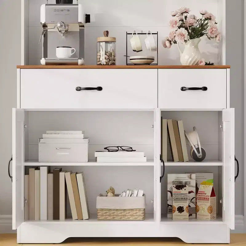 71 Farmhouse Pantry Cabinet with Charging Station, 4-Door 2-Drawer