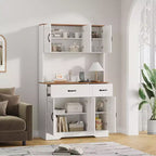 71 Farmhouse Pantry Cabinet with Charging Station, 4-Door 2-Drawer