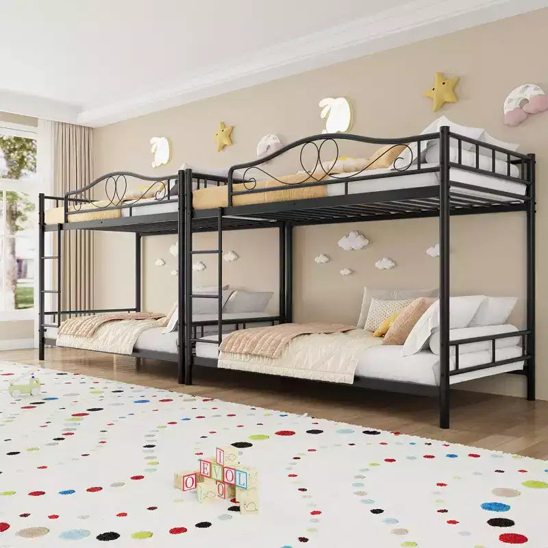 Bunk Bed Twin Over Twin with Ladder & Full Safety Guardrail, Heavy Duty Metal Twin Over Twin Bunk Bed , Noise Free,No Box Spring Needed, Easy Assembly