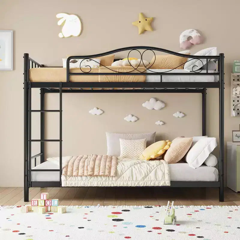 Bunk Bed Twin Over Twin with Ladder & Full Safety Guardrail, Heavy Duty Metal Twin Over Twin Bunk Bed , Noise Free,No Box Spring Needed, Easy Assembly