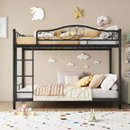 Bunk Bed Twin Over Twin with Ladder & Full Safety Guardrail, Heavy Duty Metal Twin Over Twin Bunk Bed , Noise Free,No Box Spring Needed, Easy Assembly