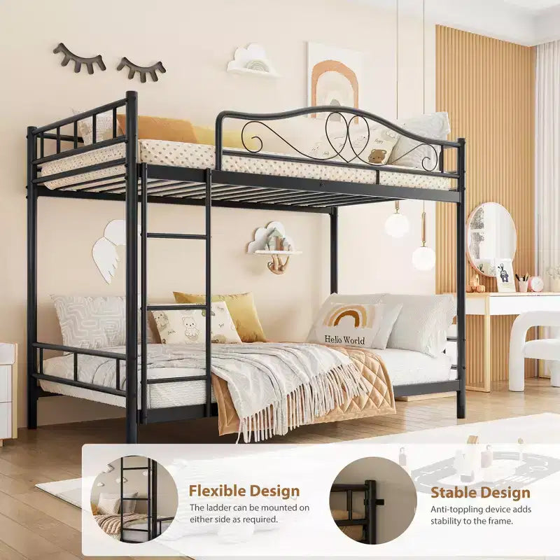 Bunk Bed Twin Over Twin with Ladder & Full Safety Guardrail, Heavy Duty Metal Twin Over Twin Bunk Bed , Noise Free,No Box Spring Needed, Easy Assembly